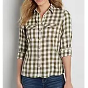Maurices shirt olive army green white gingham plaid button down long sleeve L